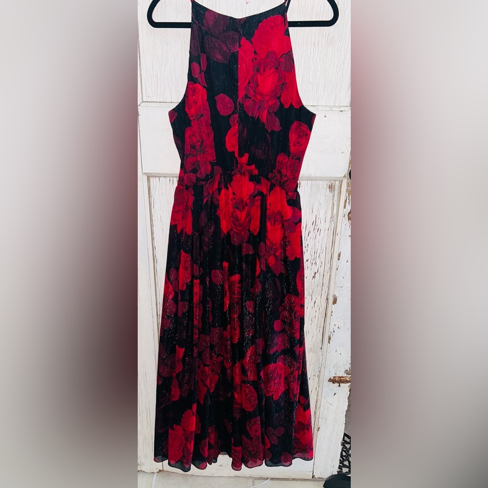 🌹Elegant Red and Black Rose Floral evenings Dress🌹 - Picture 5 of 9